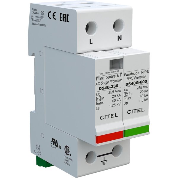 Citel Surge Protector, 3 Phase, 230/400V, 2 Poles, 2 DS42S-230/G